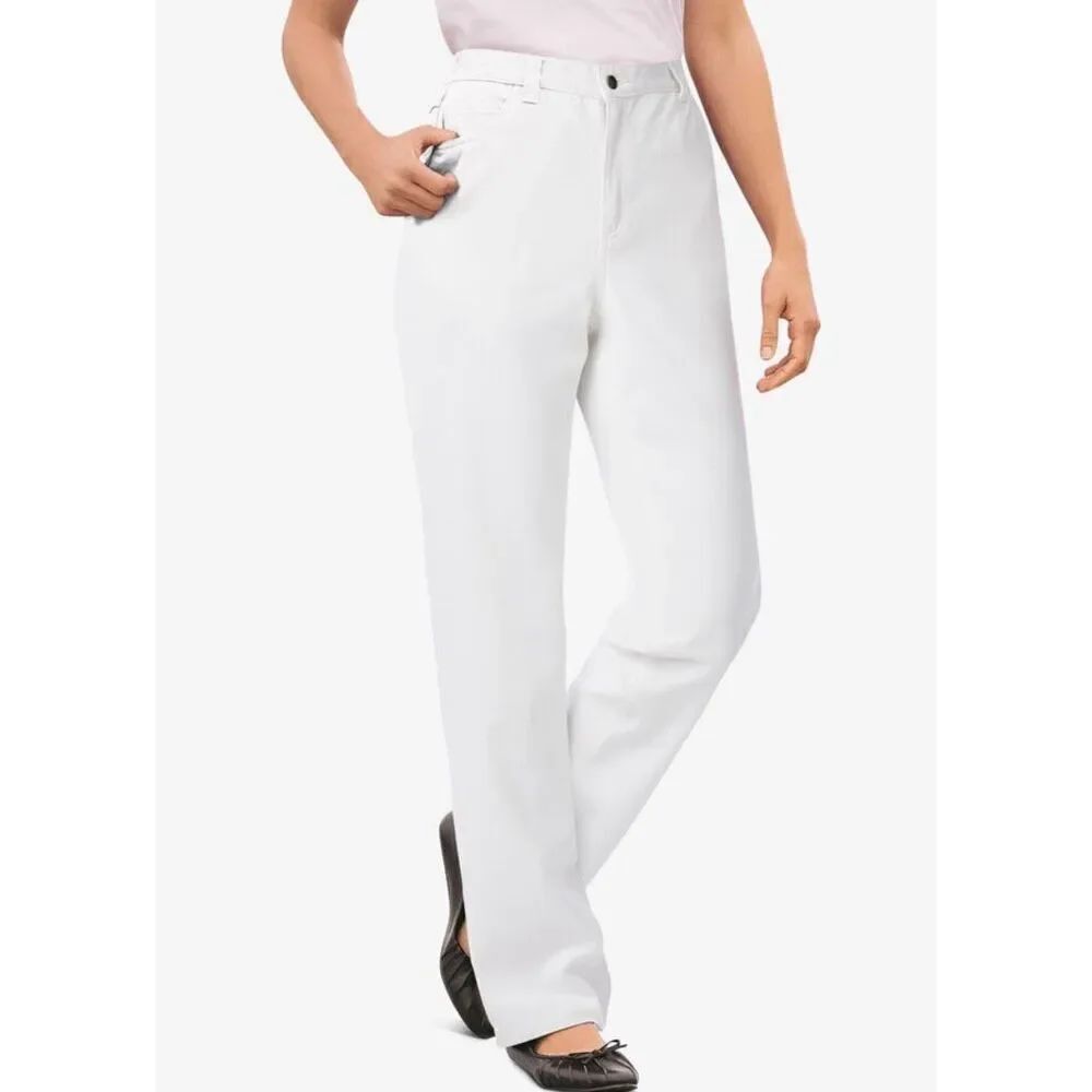 Woman Within size 14W white natural fit pants. 100% cotton